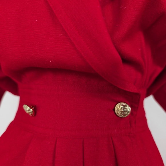 80s Rouie Raw Silk Dress Midi Wrap Asymmetrical Collar Double Breasted Vintage - Picture 9 of 15